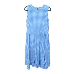 HIGH Everyday Couture by Claire Campbell Blue Gingham Midi Dress Sz M Drop Waist
